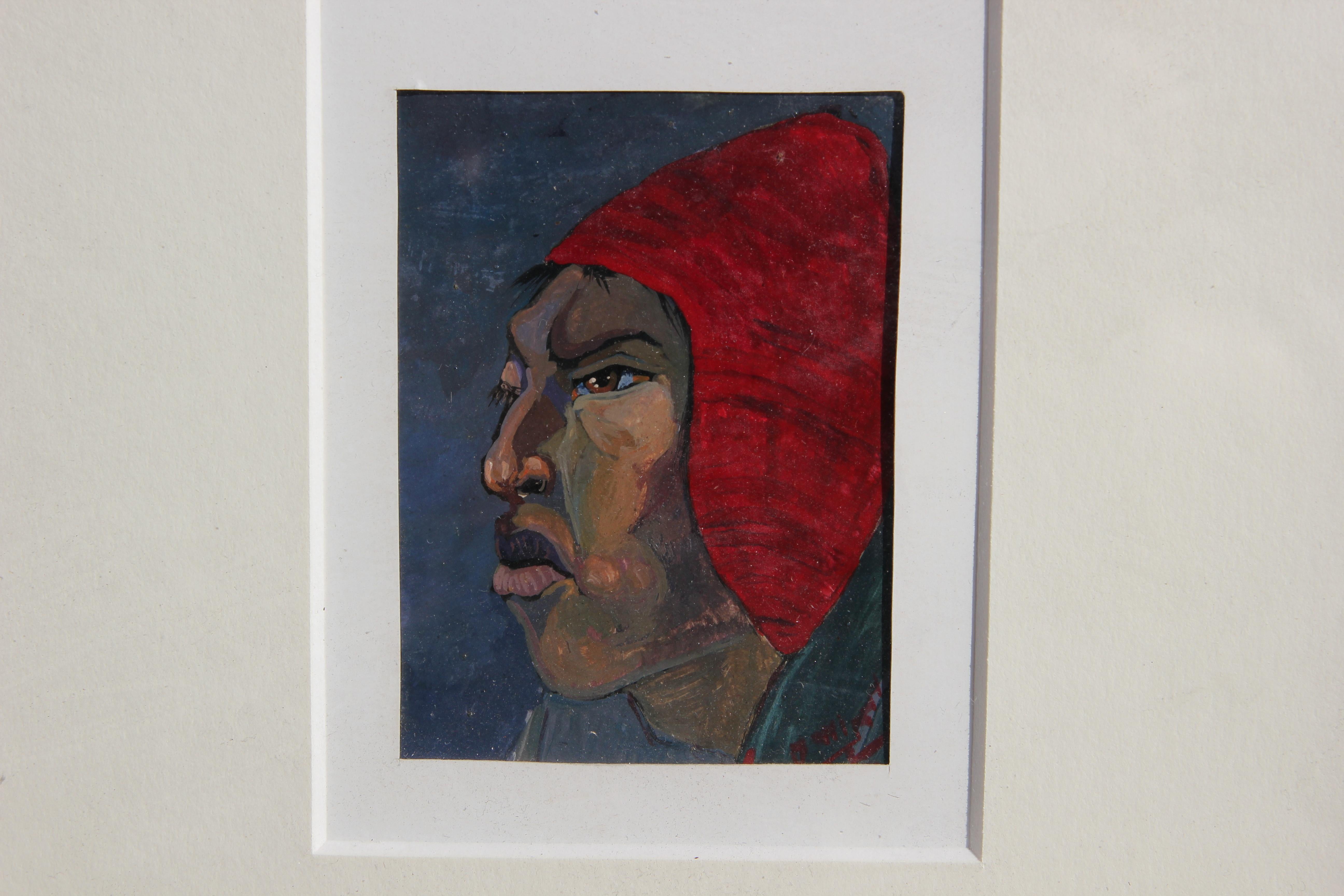 Miniature Südamerika oder Native American Portraits Gemälde Signiert Erwin (Grau), Portrait Painting, von Unknown