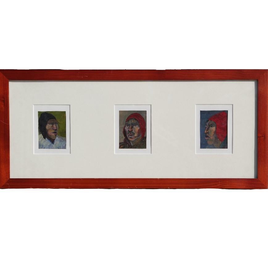 Unknown Portrait Painting - Miniature South American or Native American Portraits Paintings Signed Erwin
