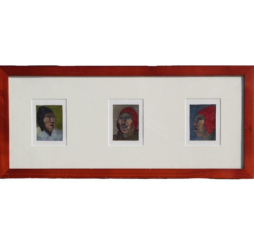 Unknown Portrait Painting – Miniature Südamerika oder Native American Portraits Gemälde Signiert Erwin
