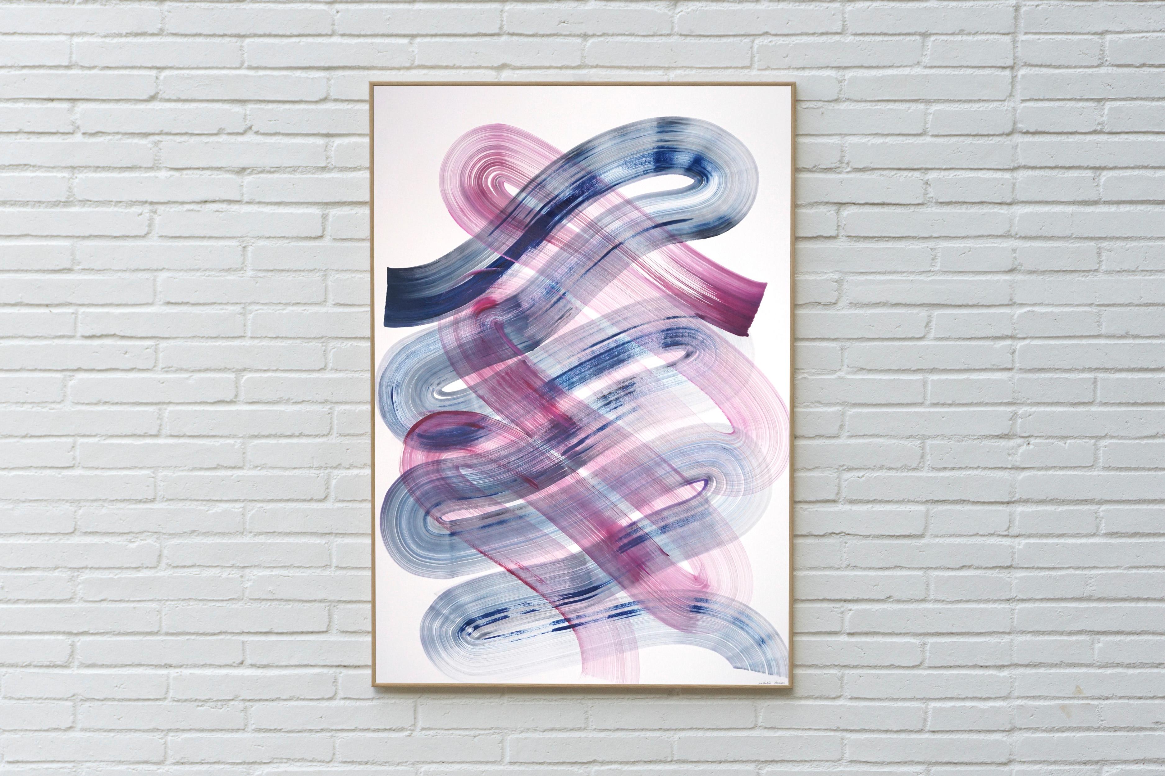 Minimalist Blue and Purple Brushstrokes, Duo of Shapes Painting on Paper, 2021 4