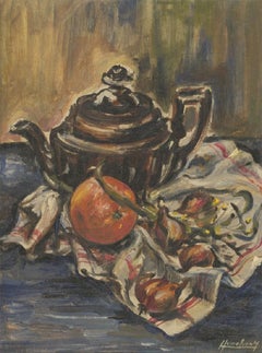 Mireille Hanchar - Fine Mid 20th Century Oil, Teapot and Fruit on a Tea Towel