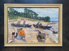 "Mise en abîme", Painters on the beach - Oil on cardboard 50x70 cm