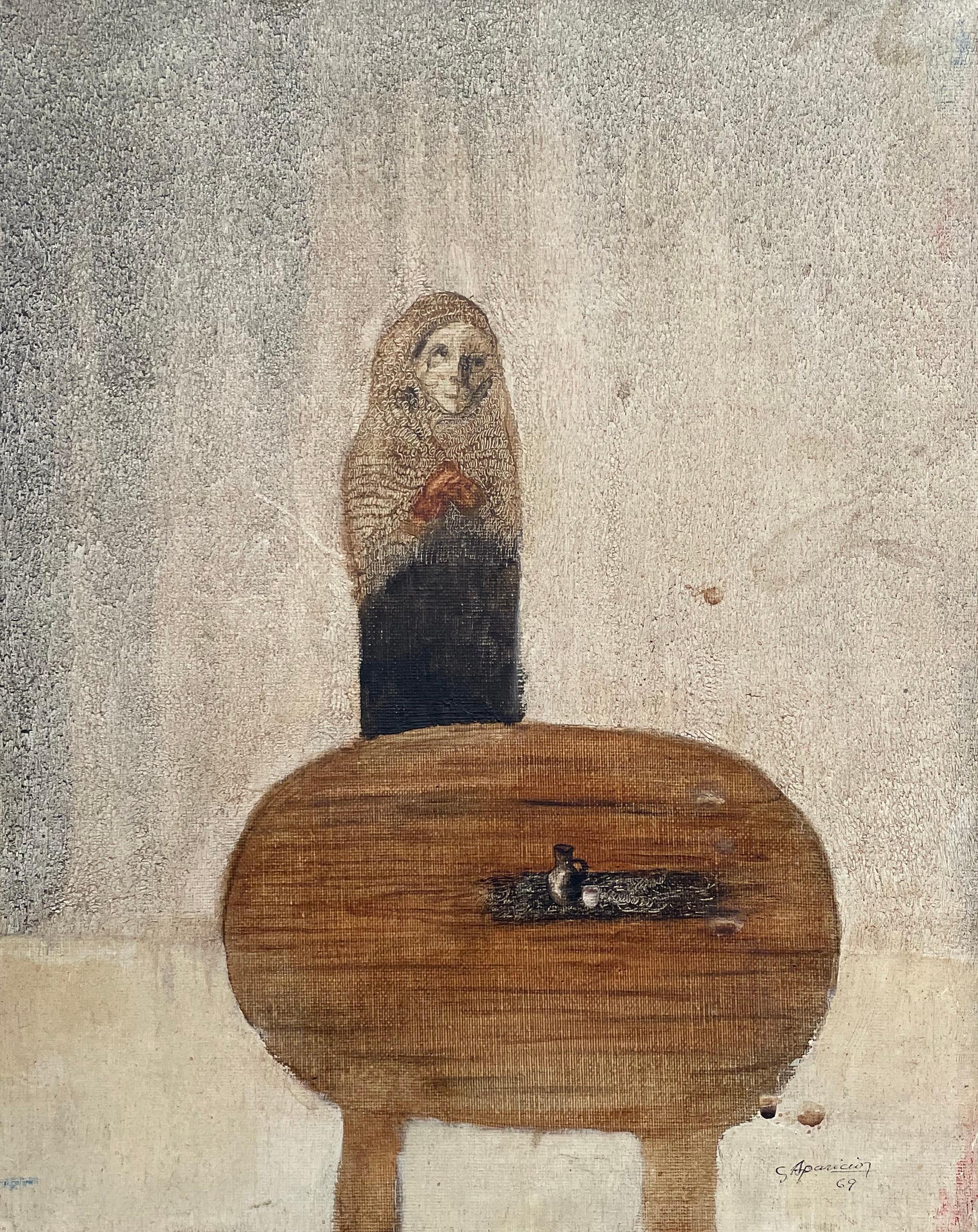 Figurative Painting de Unknown - Escuela Miserabilista, Óleo Sobre Lienzo, Firma Por Identificar