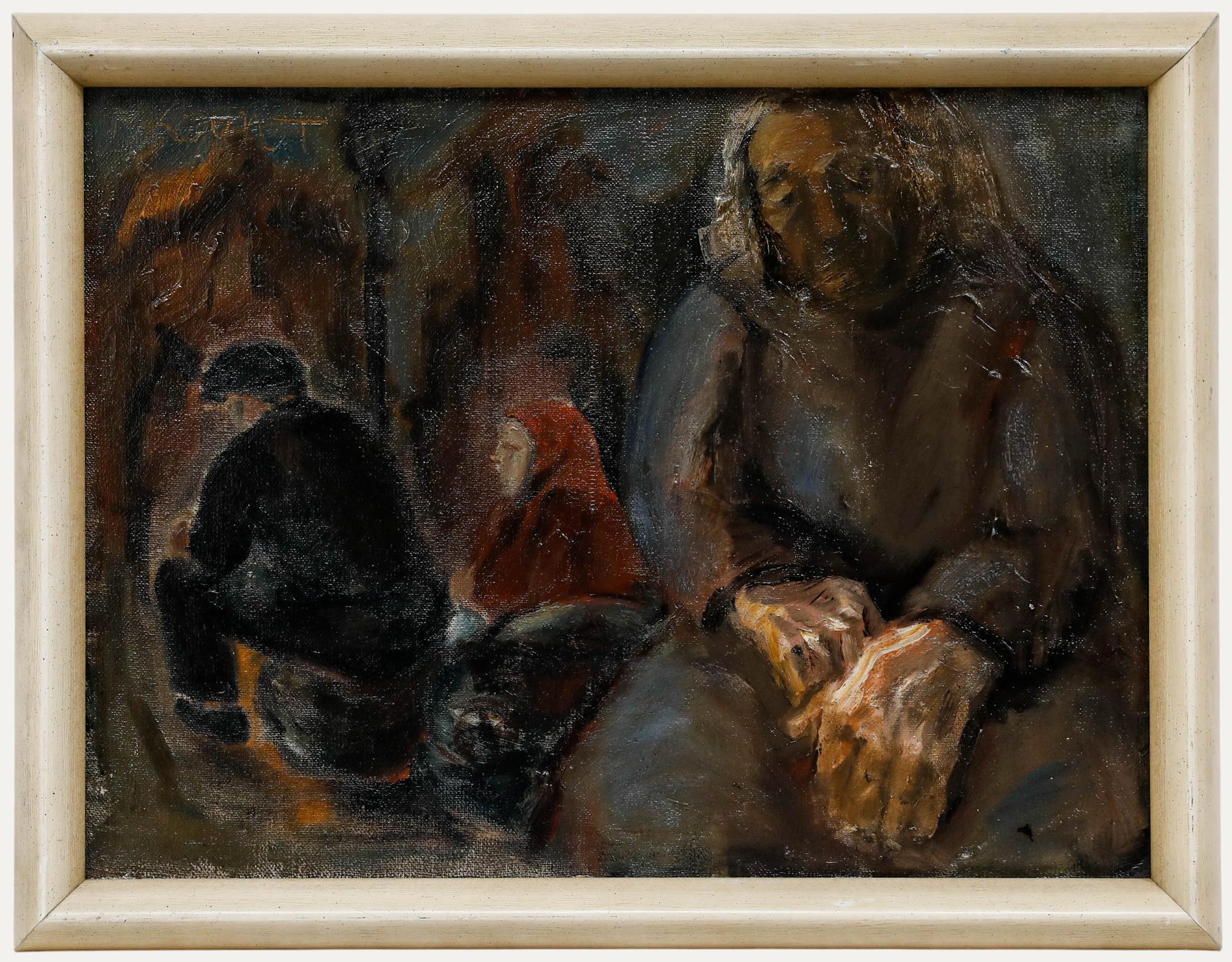 Figurative Painting de Unknown - M.Kant - Óleo de principios del siglo XX, Un momento de melancolía