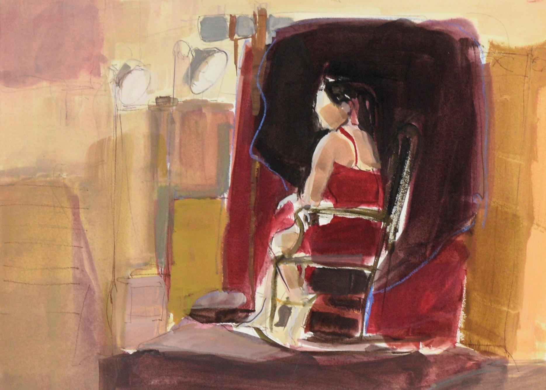 Model in the Studio - Figurative in Gouache and Pastel on Paper - Painting by Unknown