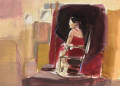 Modelo en el Estudio - Figurativo en Gouache y Pastel sobre Papel