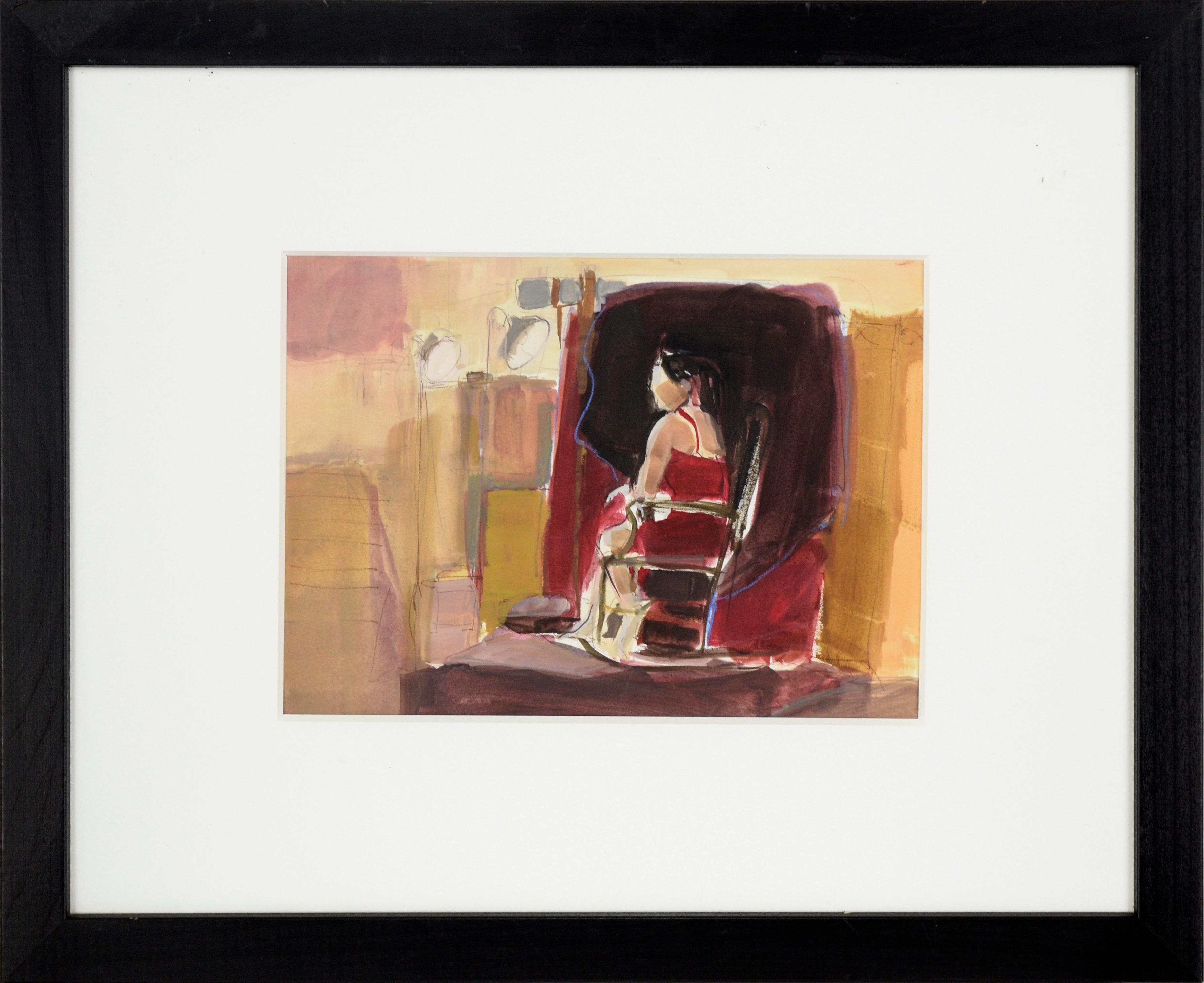 Modelo en el Estudio - Figurativo en Gouache y Pastel sobre Papel
