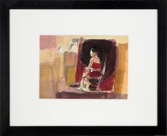 Modelo en el Estudio - Figurativo en Gouache y Pastel sobre Papel