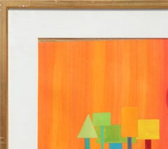 Modern Abstract Geometric Orange Toned Landscape Painting