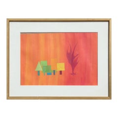 Modern Abstract Geometric Orange Toned Landscape Painting