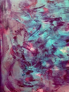 Modern Abstract Painting on Wood - Purple, Teal, and Pink