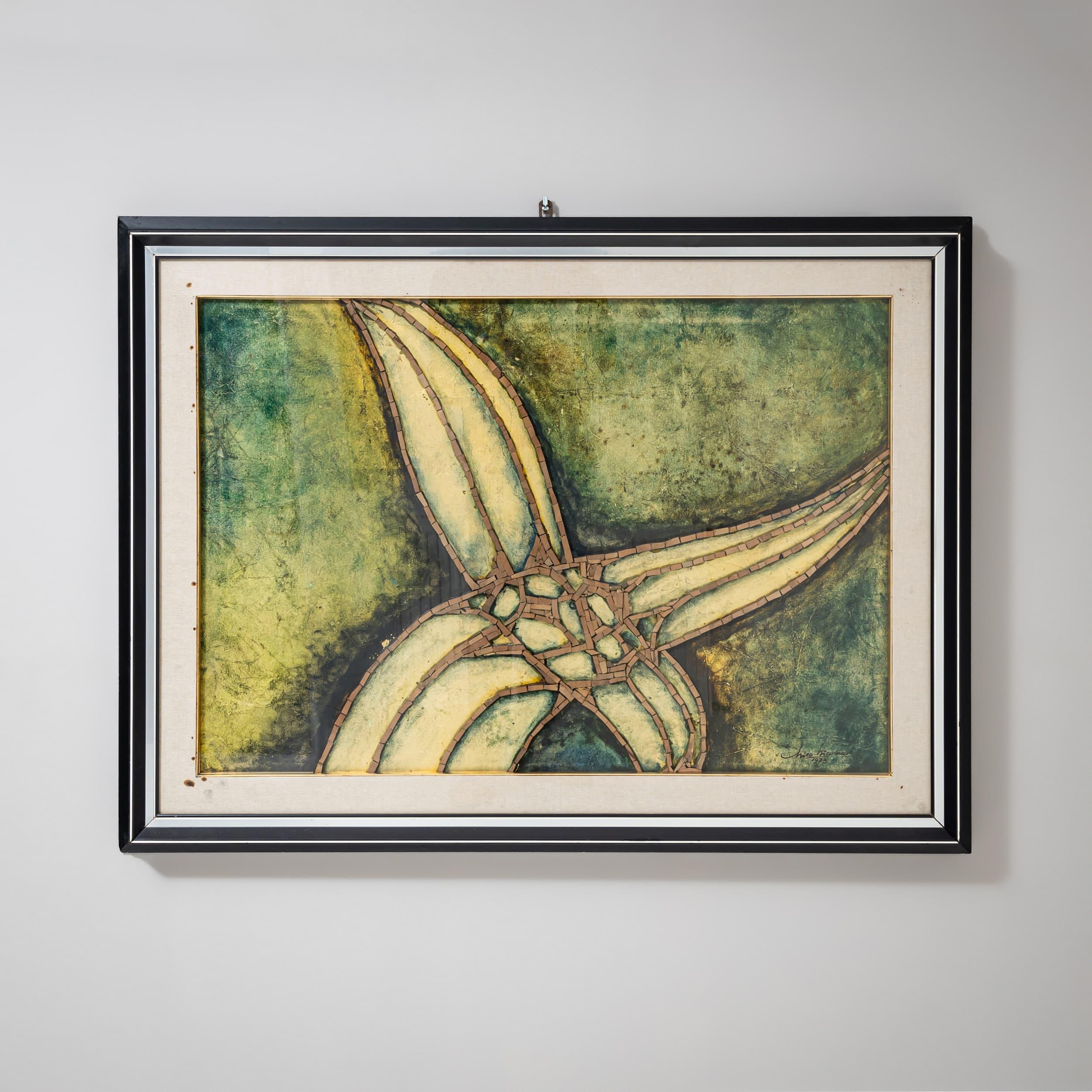 Abstracción moderna, collage, fechado en 1973 - Painting de Unknown