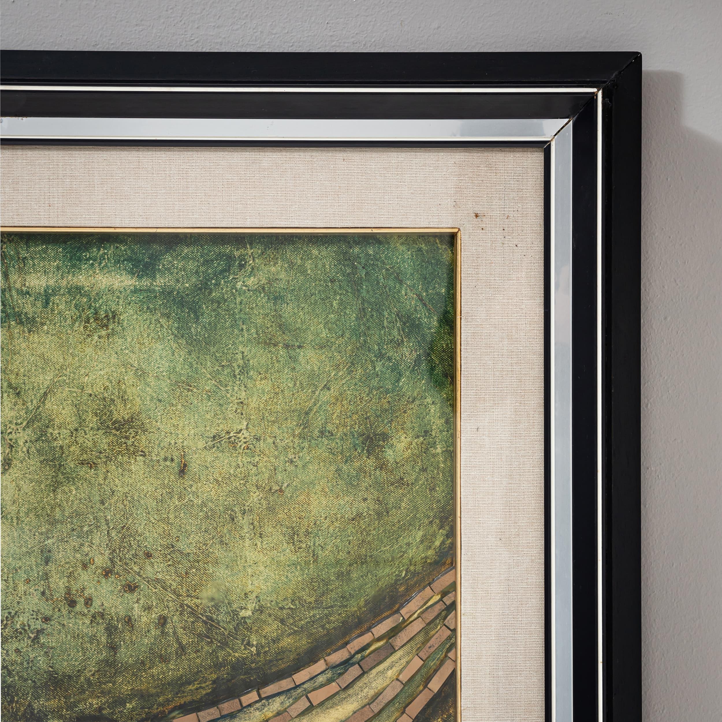 Abstracción moderna, collage, fechado en 1973 - Abstract Painting Marrón de Unknown