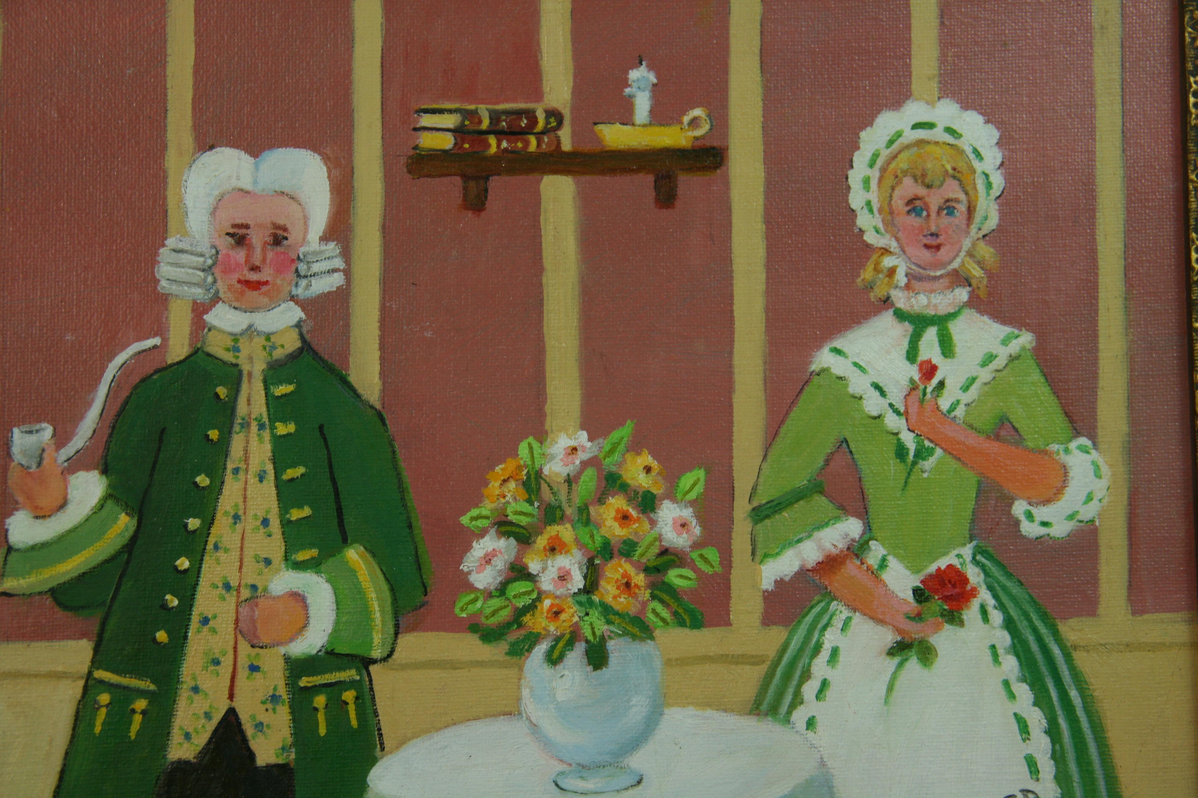 Modern American Figurative  Colonial Couple Interior Room Setting For Sale 2