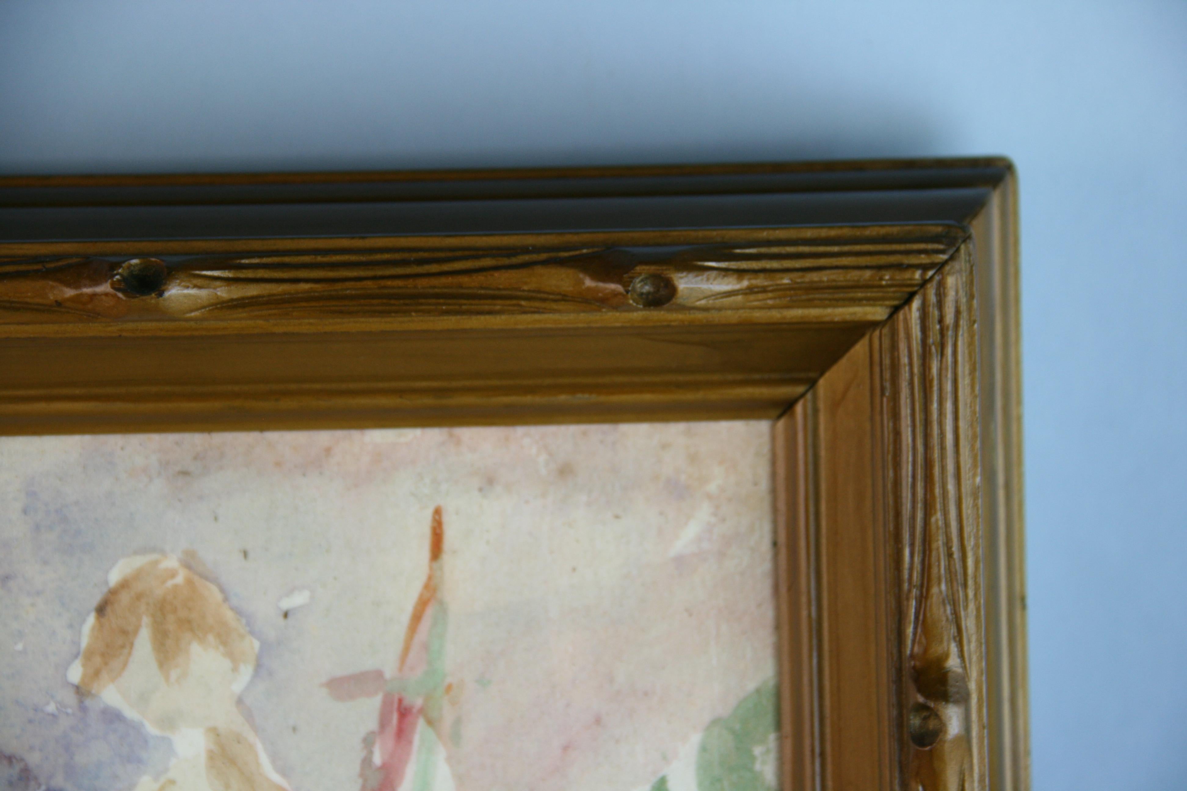 Pintura al gouache moderna impresionista americana Figuras de bañistas en la playa en venta 1