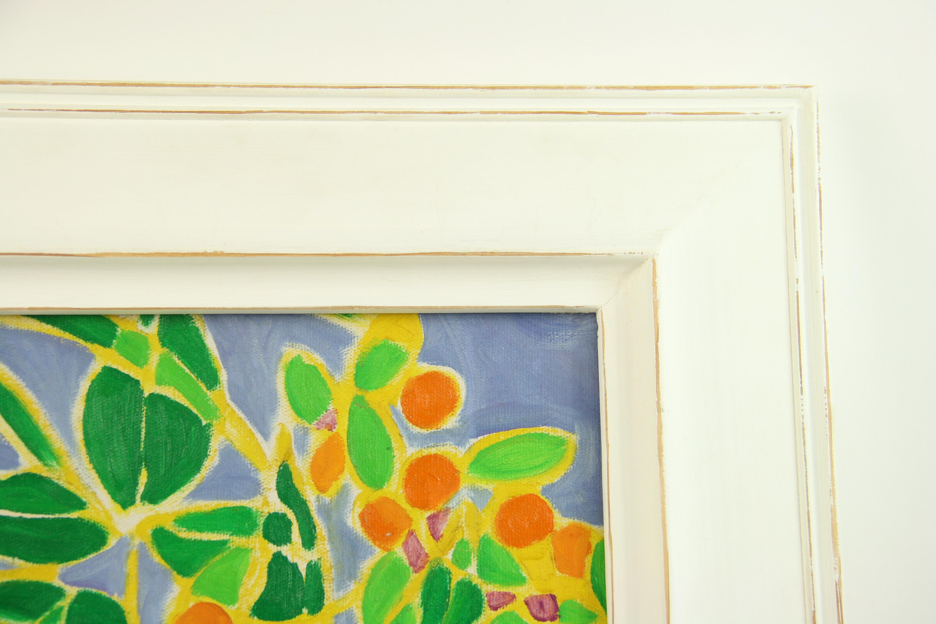 5034 Gouache sur carton d'artiste d'un motif de vitrail coloré.
Dans un large cadre en bois
Taille de l'image 13.5x10.5