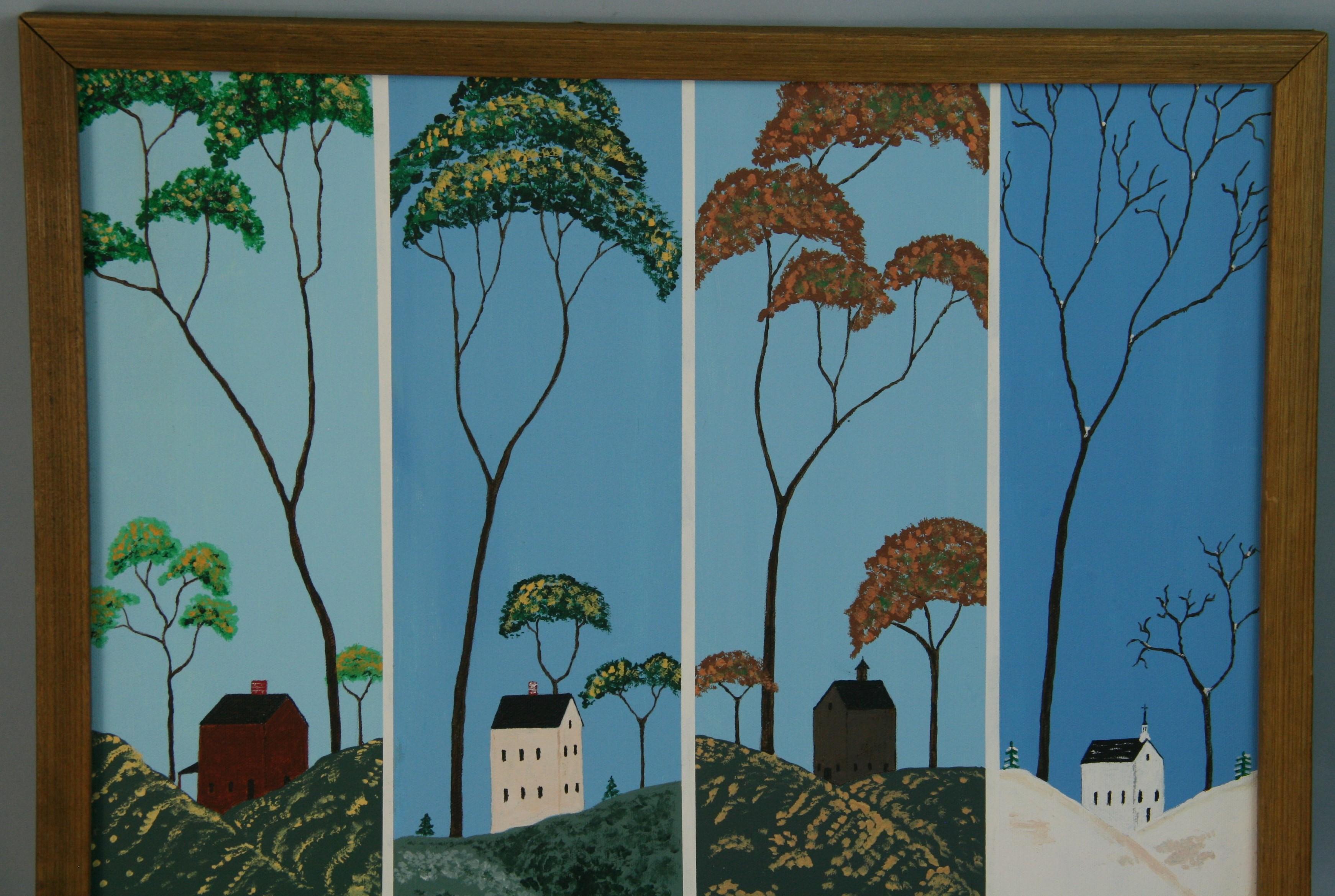 Modern American Landscape  The Four Seasons - Blue Landscape Painting by Unknown