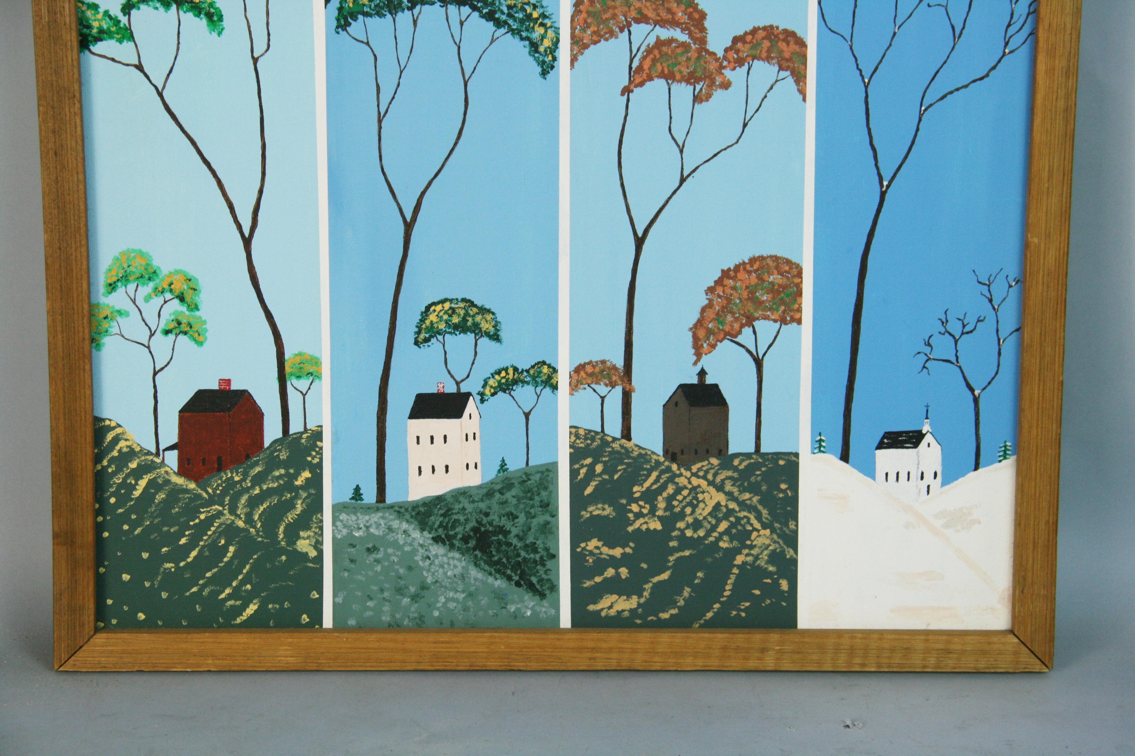 5006 Modern American
landscape oil on canvas of the four seasons 
Framed signed Al Ledesky on verso