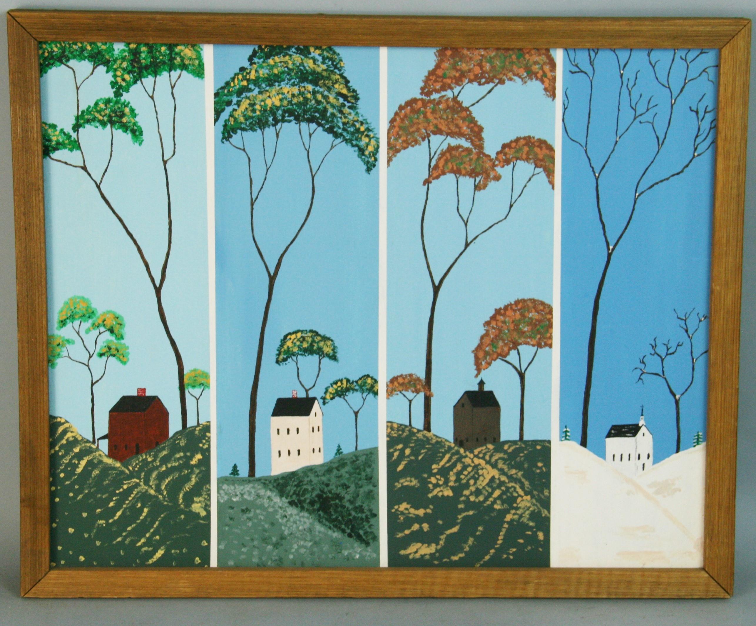 Modern American Primitive The Four Seasons Landscape - Painting by Unknown