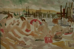 Modern Bathers Beach Figural Gouache Painting