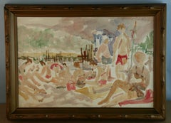 Modern Bathers Beach Figural Gouache Painting