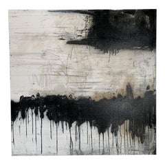 Peinture moderne noire & peinture abstraite blanche
