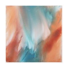 Modern Blue, Peach, & White Abstract Color Flow Painting