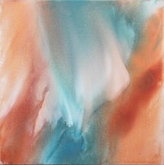 Modern Blue, Peach, & White Abstract Color Flow Painting