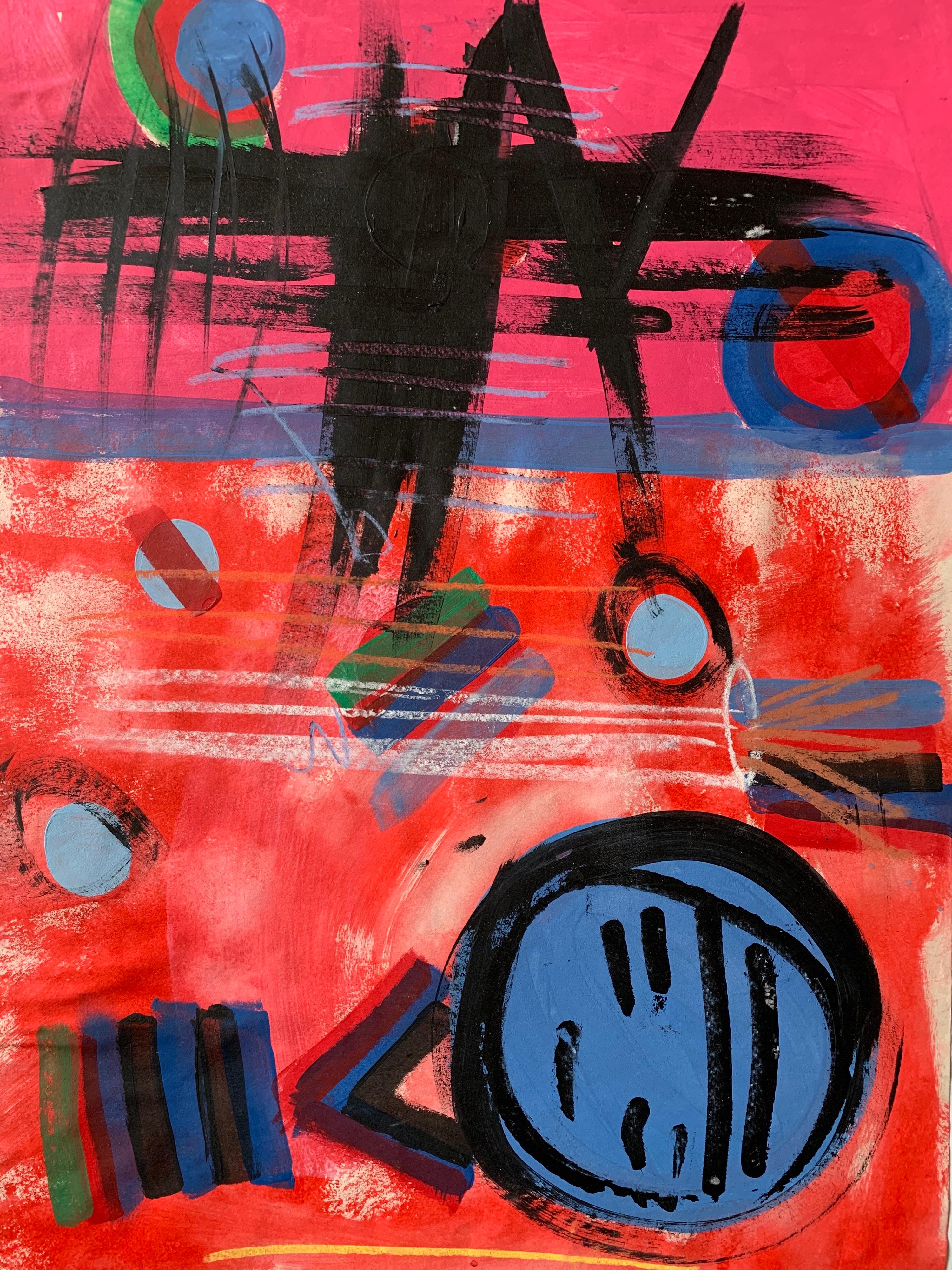 Unknown Abstract Drawing - Modern British 20th Century Colourful Abstract Painting - Geometric shapes