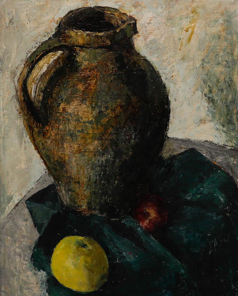 Modern British Mitte 20. Jahrhundert Öl - Stillleben mit Krug und Äpfeln – Painting von Unknown