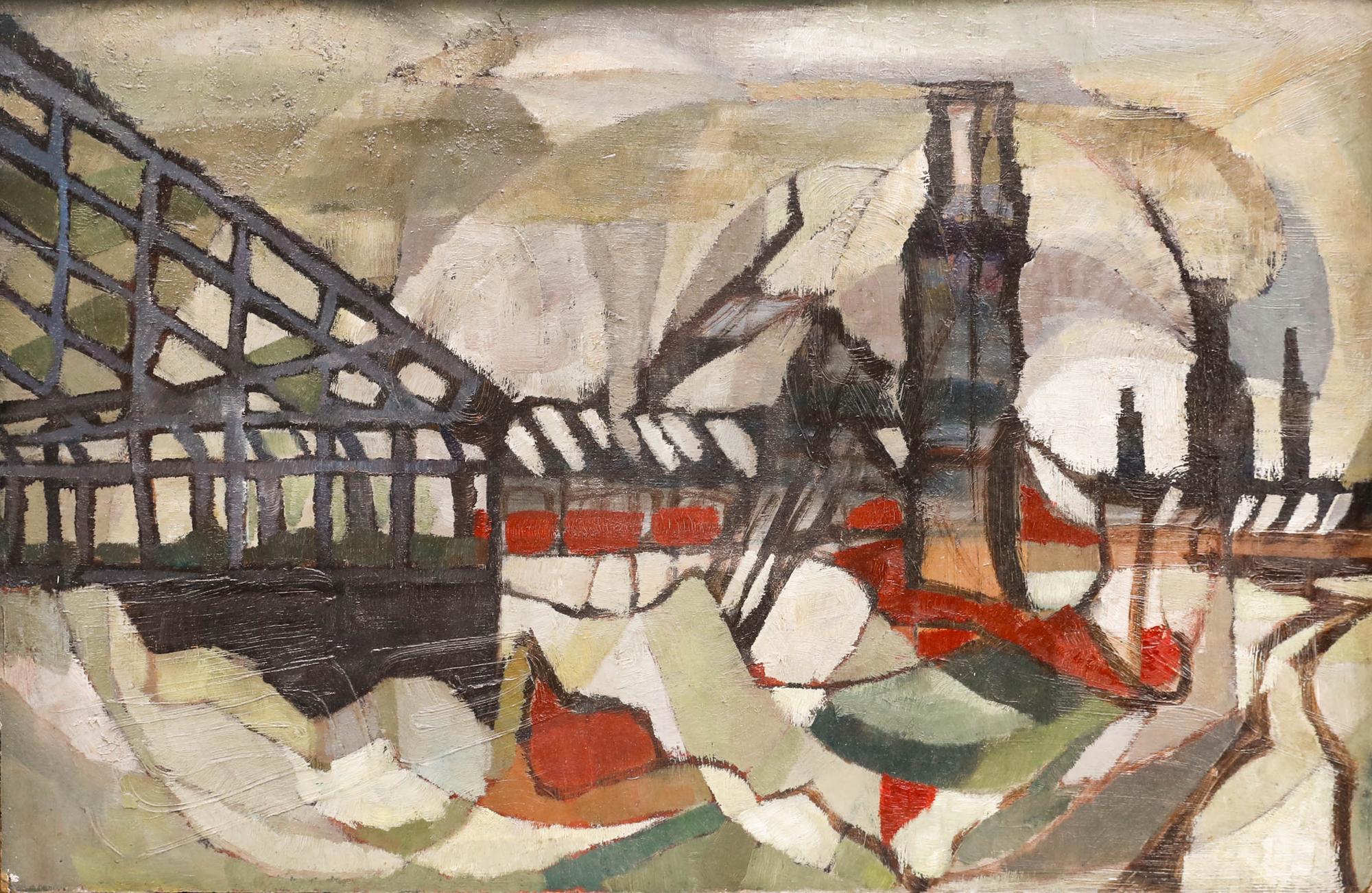 Modern British Mitte des 20. Jahrhunderts Öl - Die Eisenbrücke – Painting von Unknown
