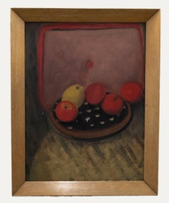 Olio della Scuola Modern British della metà del XX secolo - La ciotola di frutta