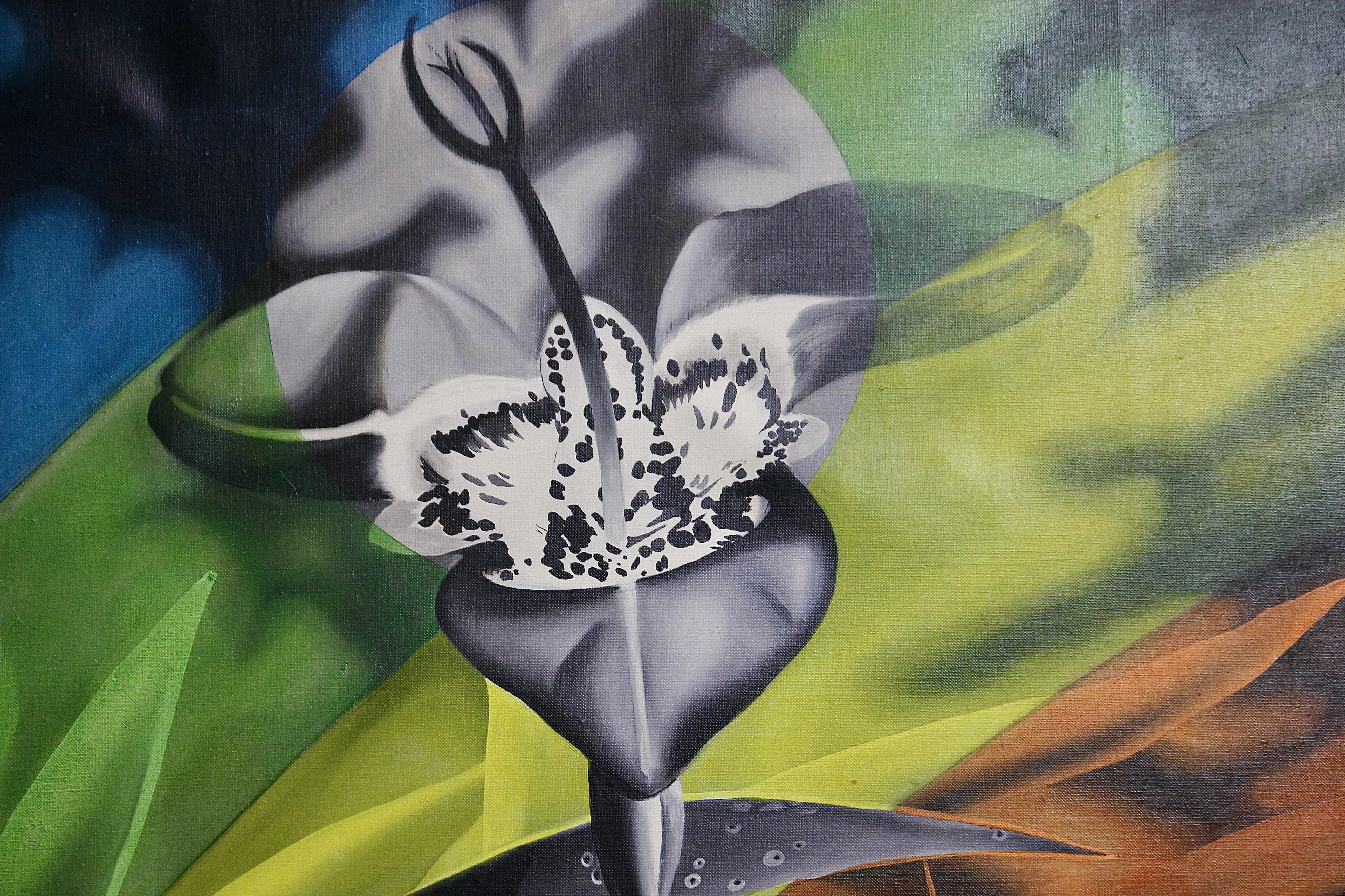 Modernes modernes, dekoratives Blumengemälde, Acryl auf Leinwand. Signiert und datiert.  (Zeitgenössisch), Painting, von Unknown