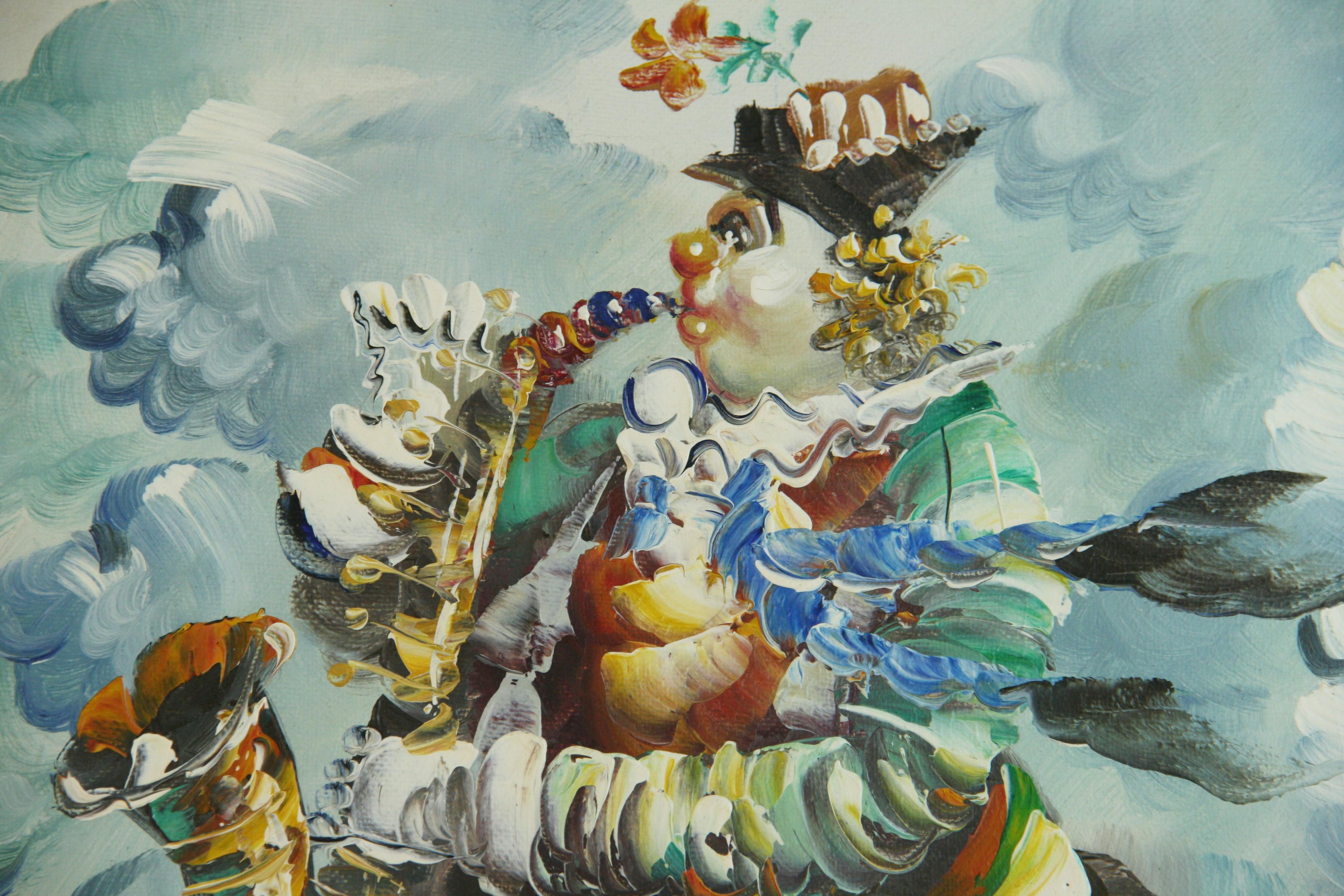 4048 Figura de fantasía moderna músico saxofonista
Colocada en un marco metálico
Firmado Morgan para Brenda Polsky Morgan Childs (1942-2008)