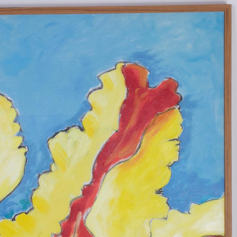 Un dipinto a olio su tela floreale moderno e sorprendente, caldo e sensuale al tempo stesso, che ti trascina all'interno del quadro. Dipinto da Dennis Teakle nel 2016.
