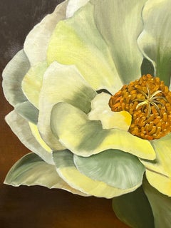 Modern Floral Still Life with White Bloom Oil on Canvas Signed by artist