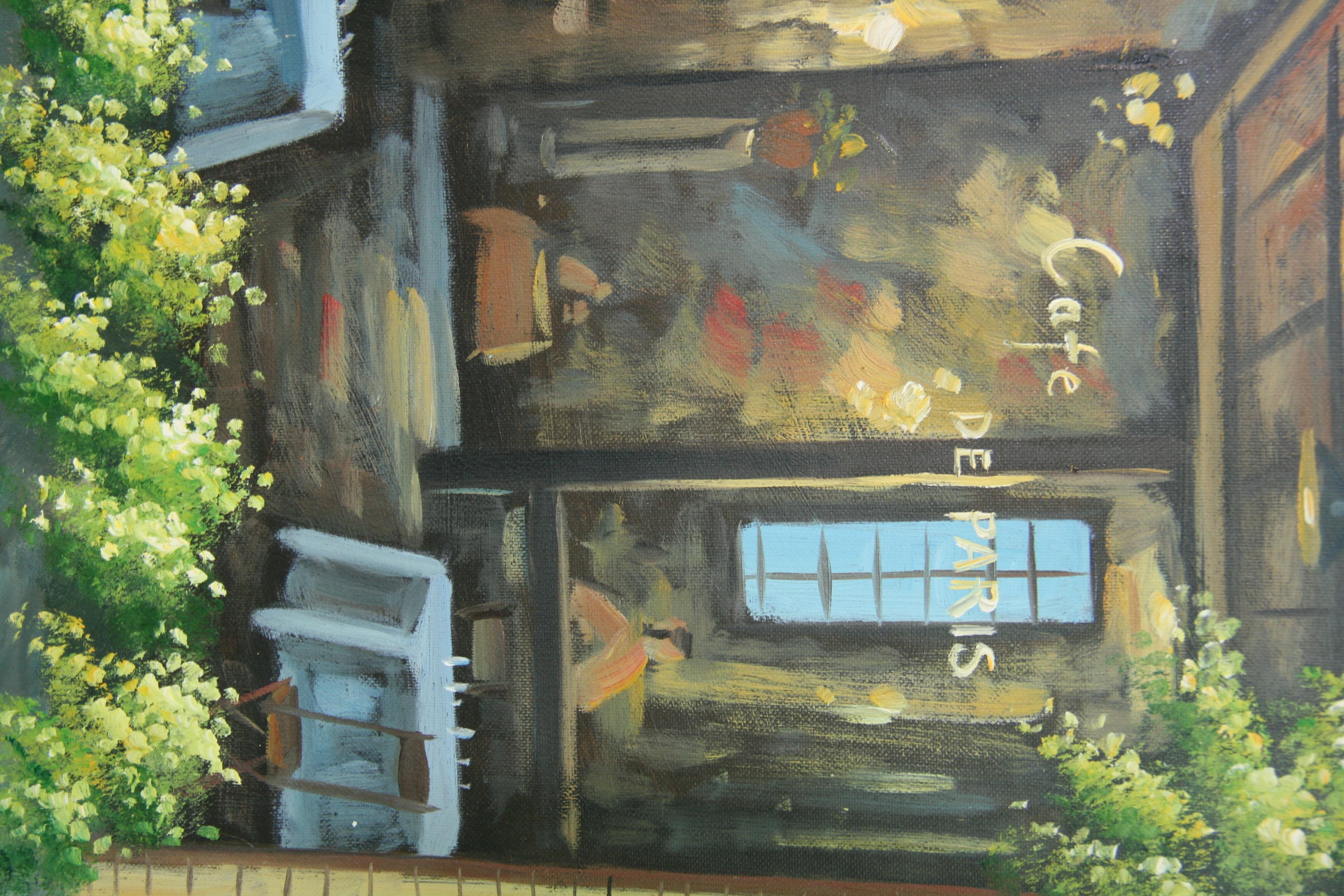 Modern French Cafe Scene Landscape Oil on Canvas For Sale 6