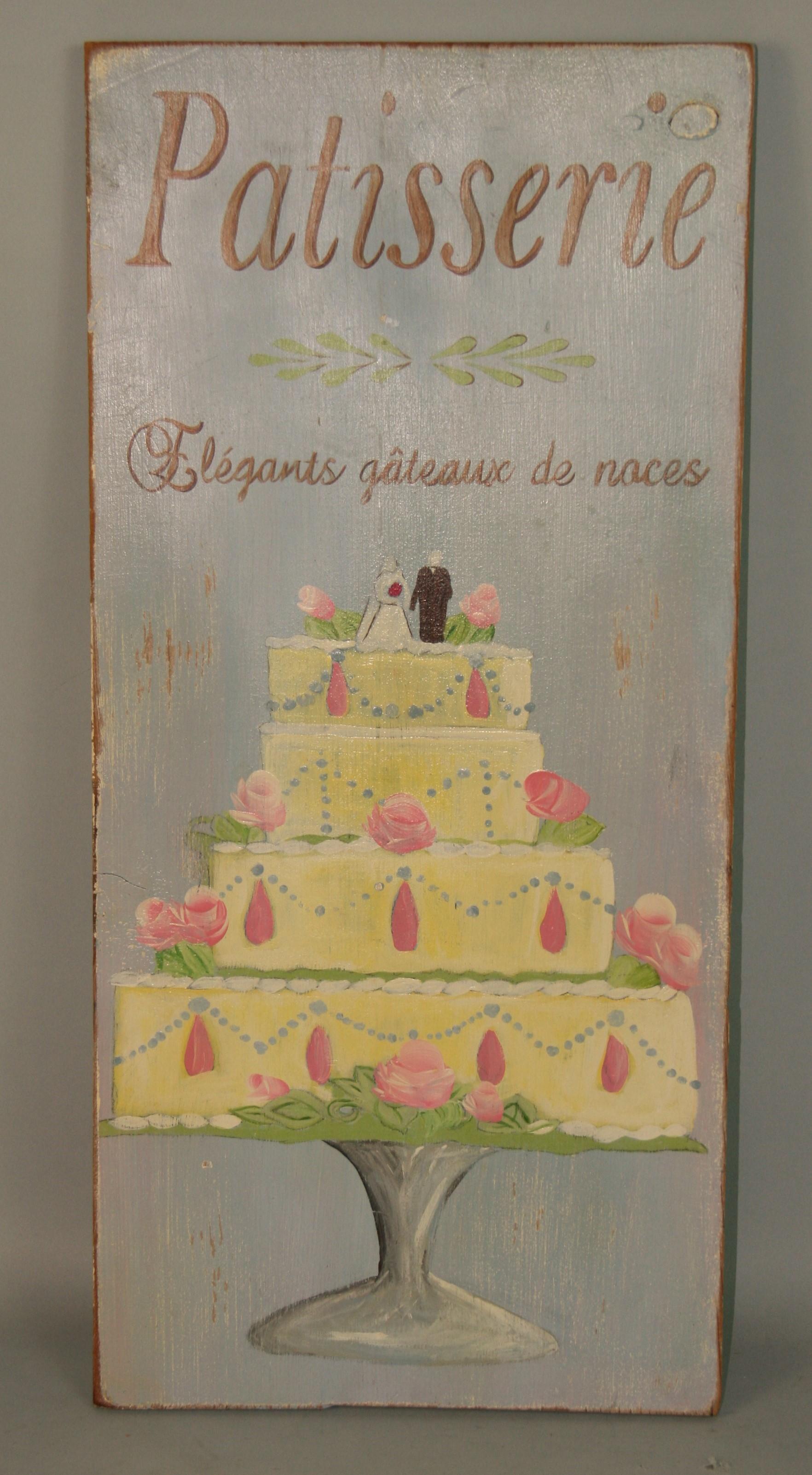Modern French Patisserie Wedding Cake on Wood Panel Oil Painting - Brown Still-Life Painting by Unknown