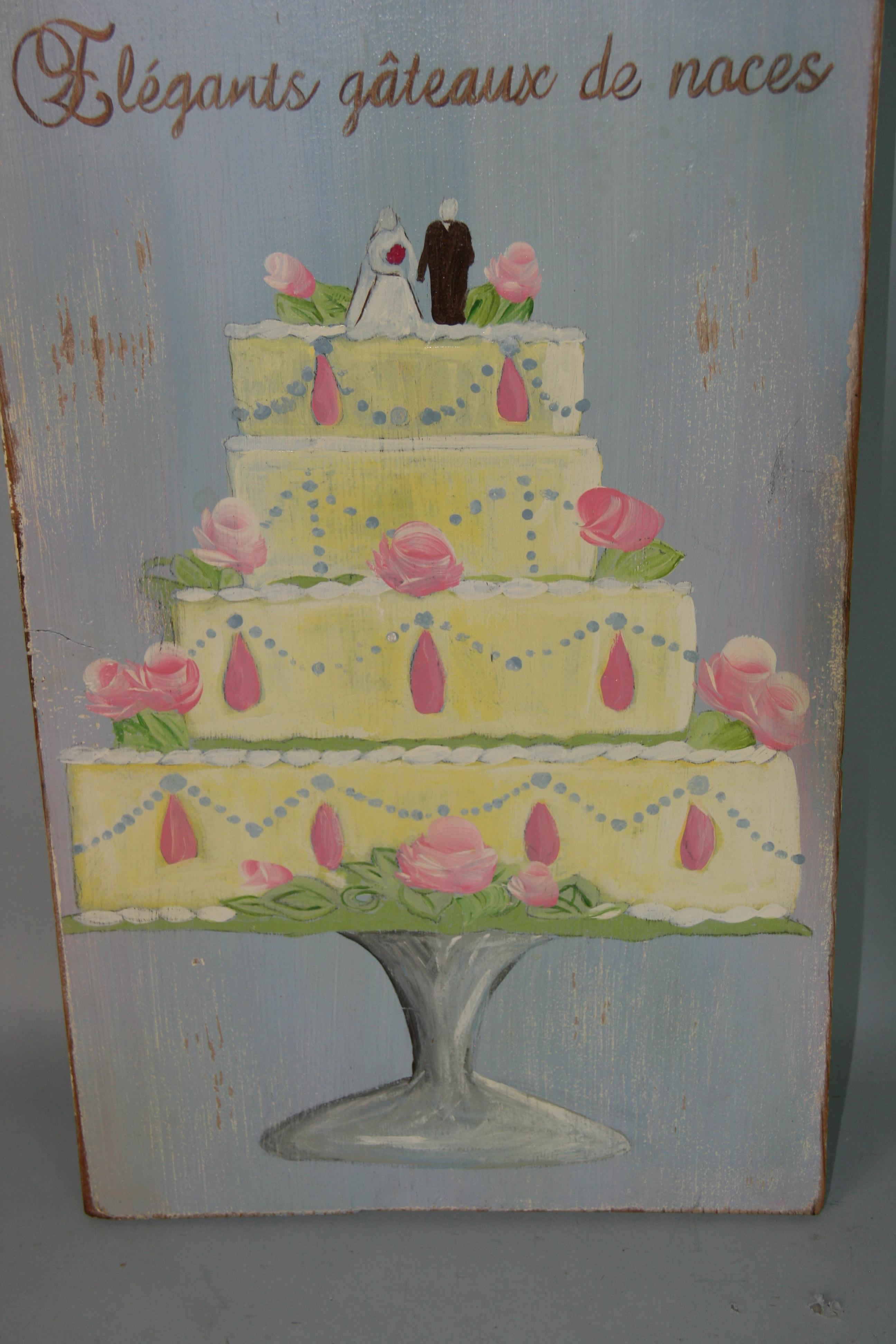 Modern French Patisserie Wedding Cake on Wood Panel Oil Painting For Sale 3