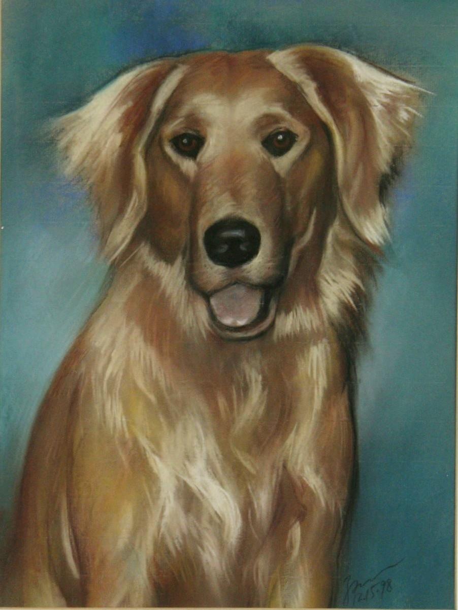 The Moderns Golden Retriever Dog peinture à l'huile au pastel - Gris Animal Painting par Unknown
