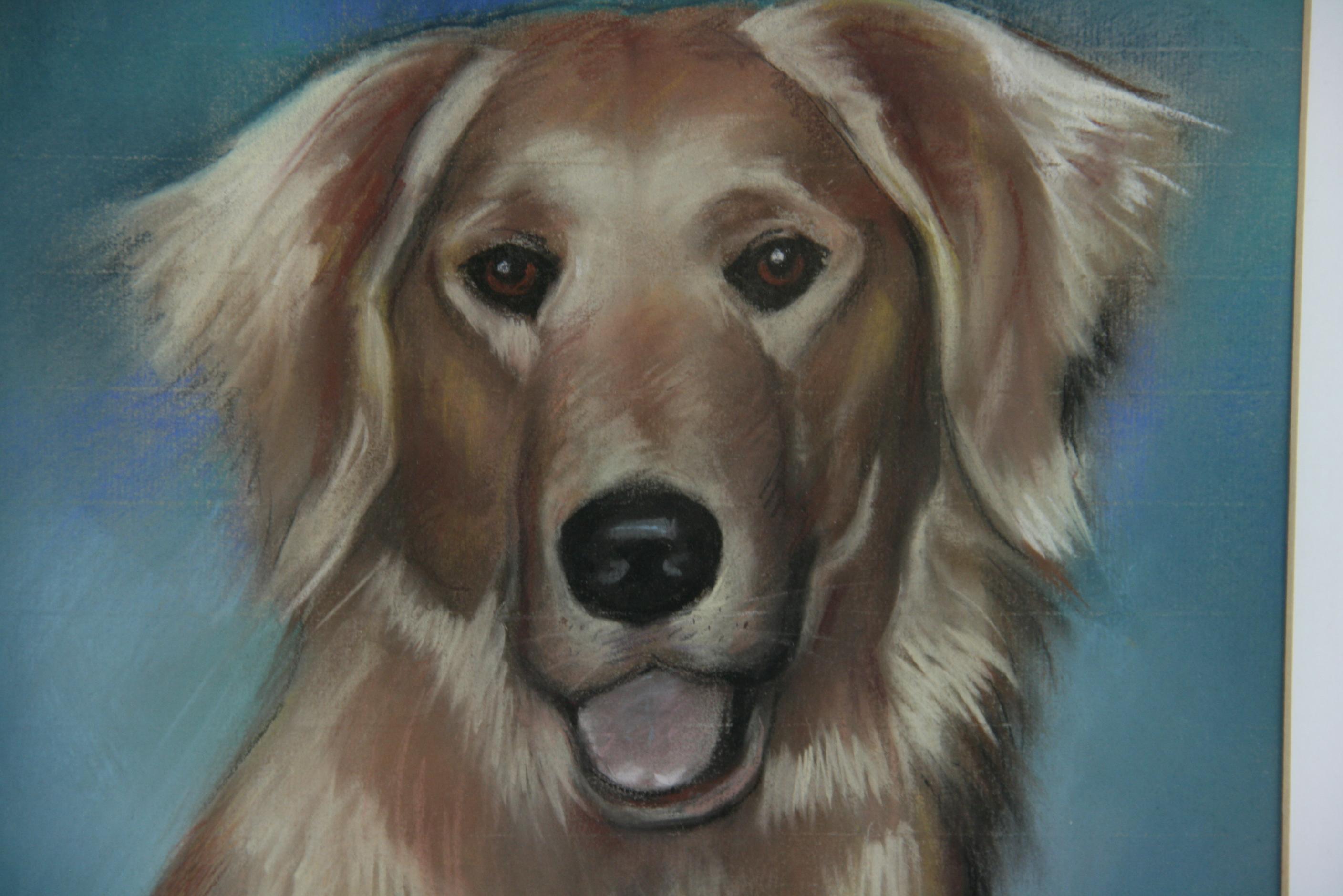 Modern Golden Retriever Dog Oil Pastel Painting - Gray Animal Painting by Unknown