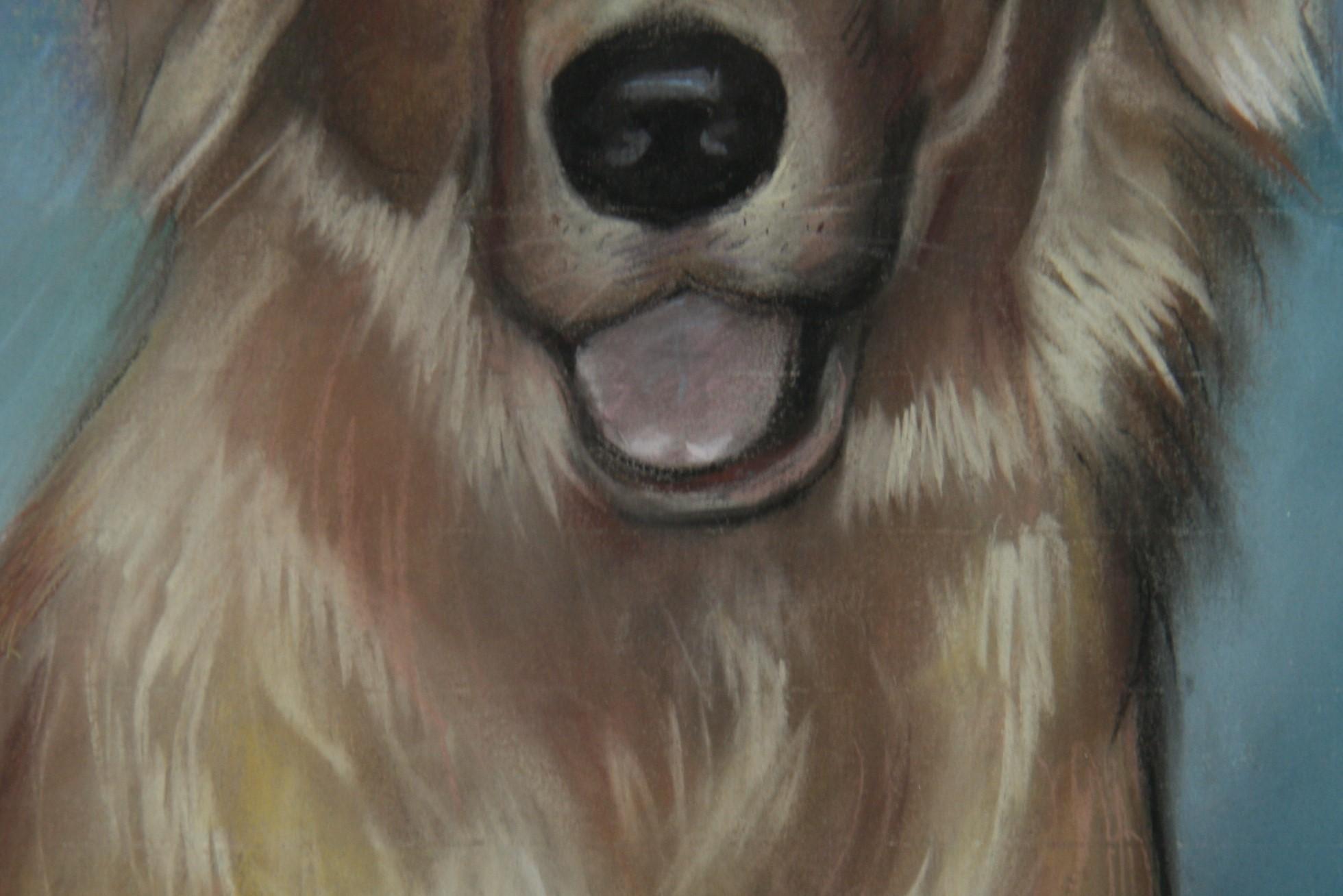 Modern Golden Retriever Dog Oil Pastel Painting For Sale 3