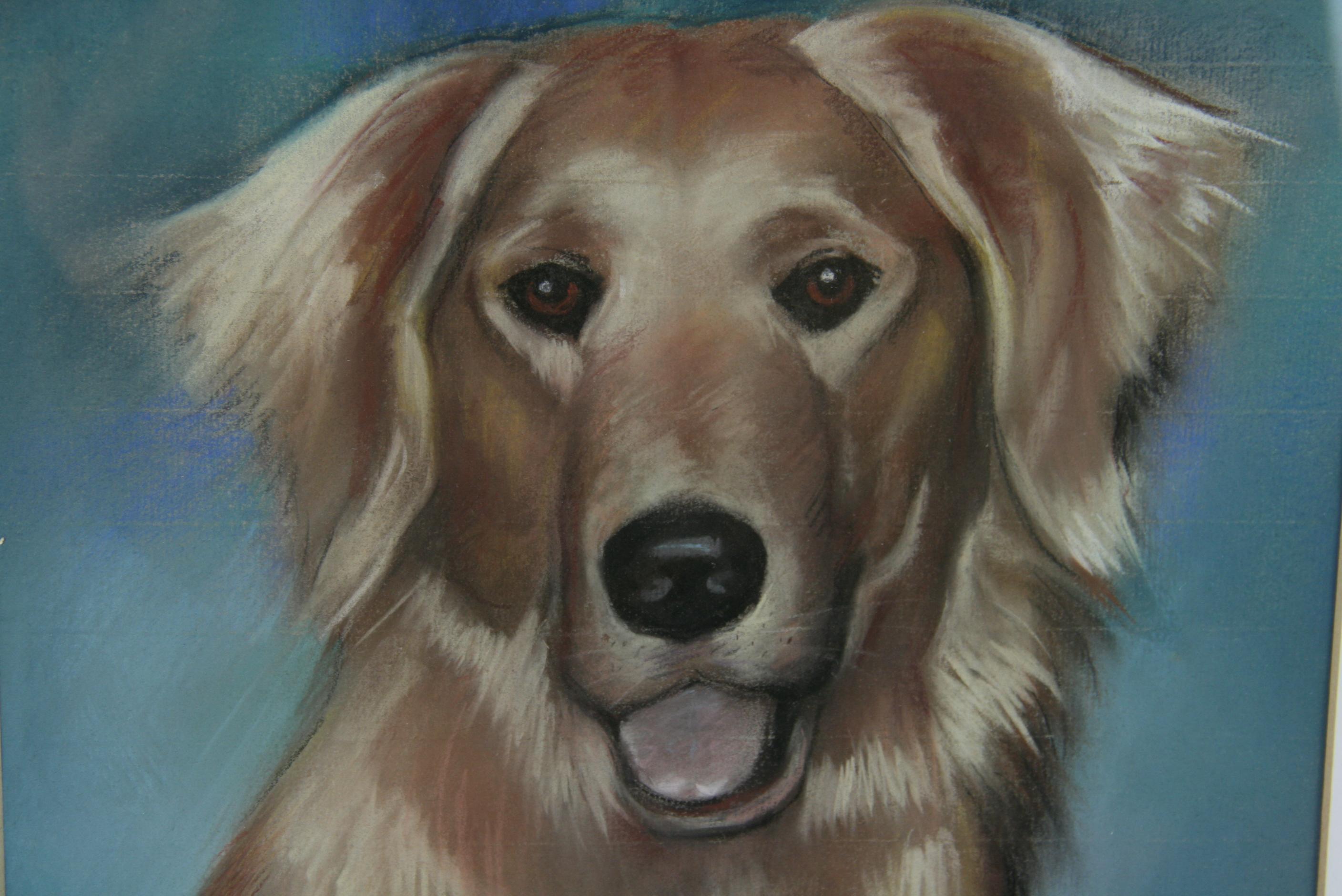 Modern Golden Retriever Dog Oil Pastel Painting For Sale 3