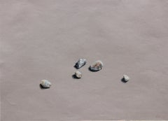 Moderne graue und mauvefarbene surrealistische Zeichnung von Felsen, Hyper Realismus