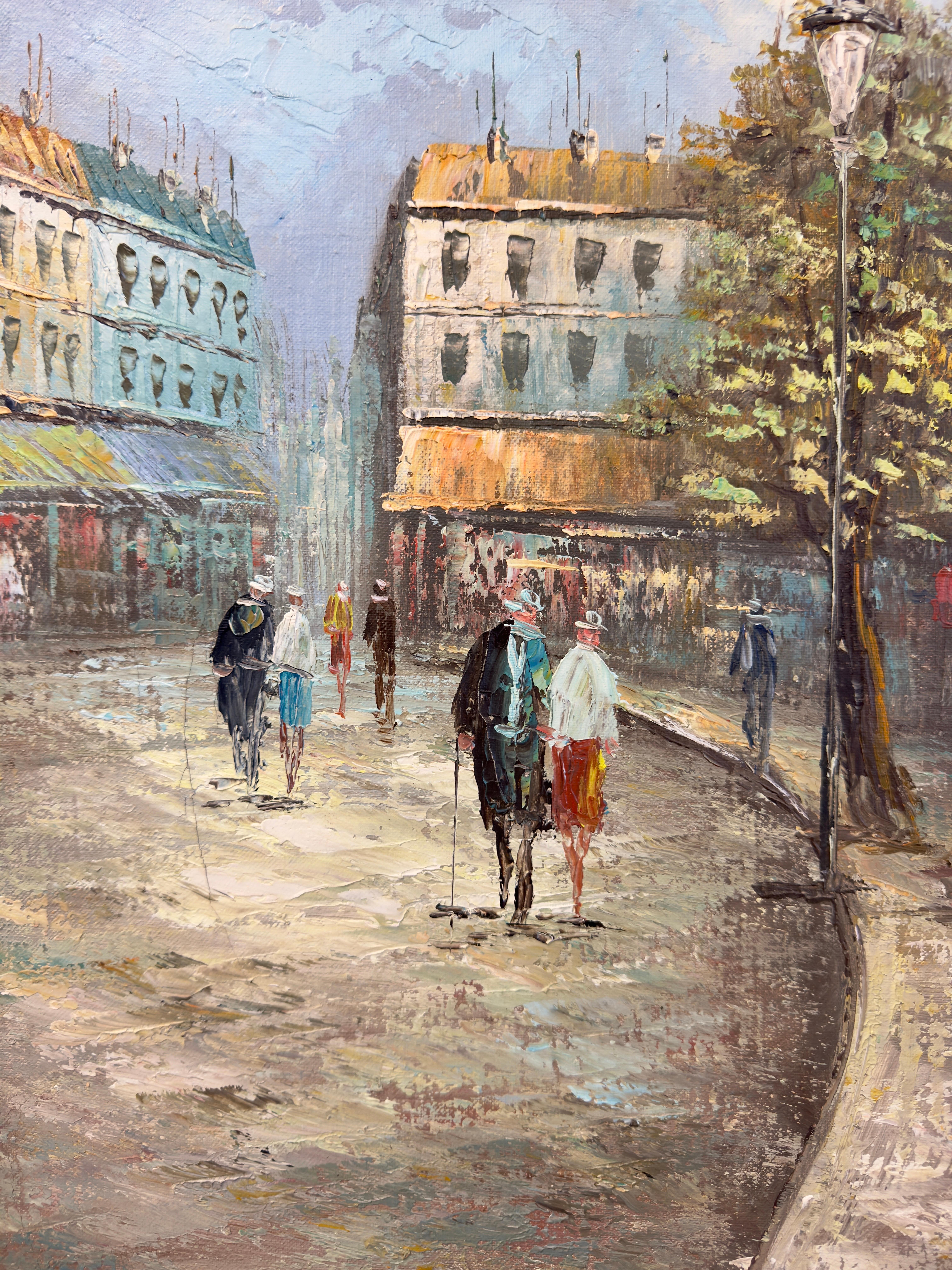 Modern Impressionist European City Street Oil on Canvas by Ambrose, Signed For Sale 3