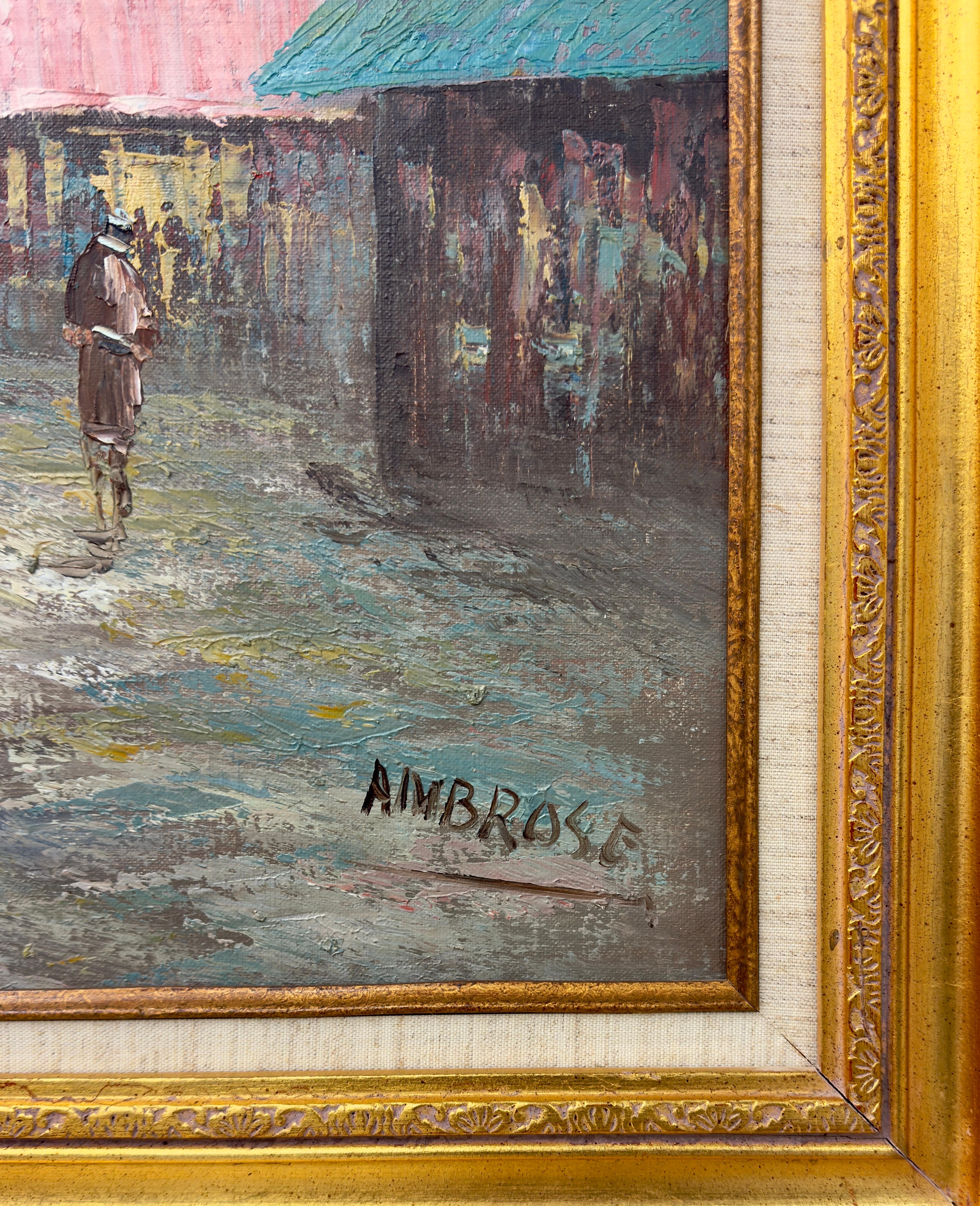 Modern Impressionist European City Street Oil on Canvas by Ambrose, Signed For Sale 5