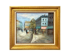 Olio su tela di Ambrose, firmato, di un'impressionista moderna, una città europea.