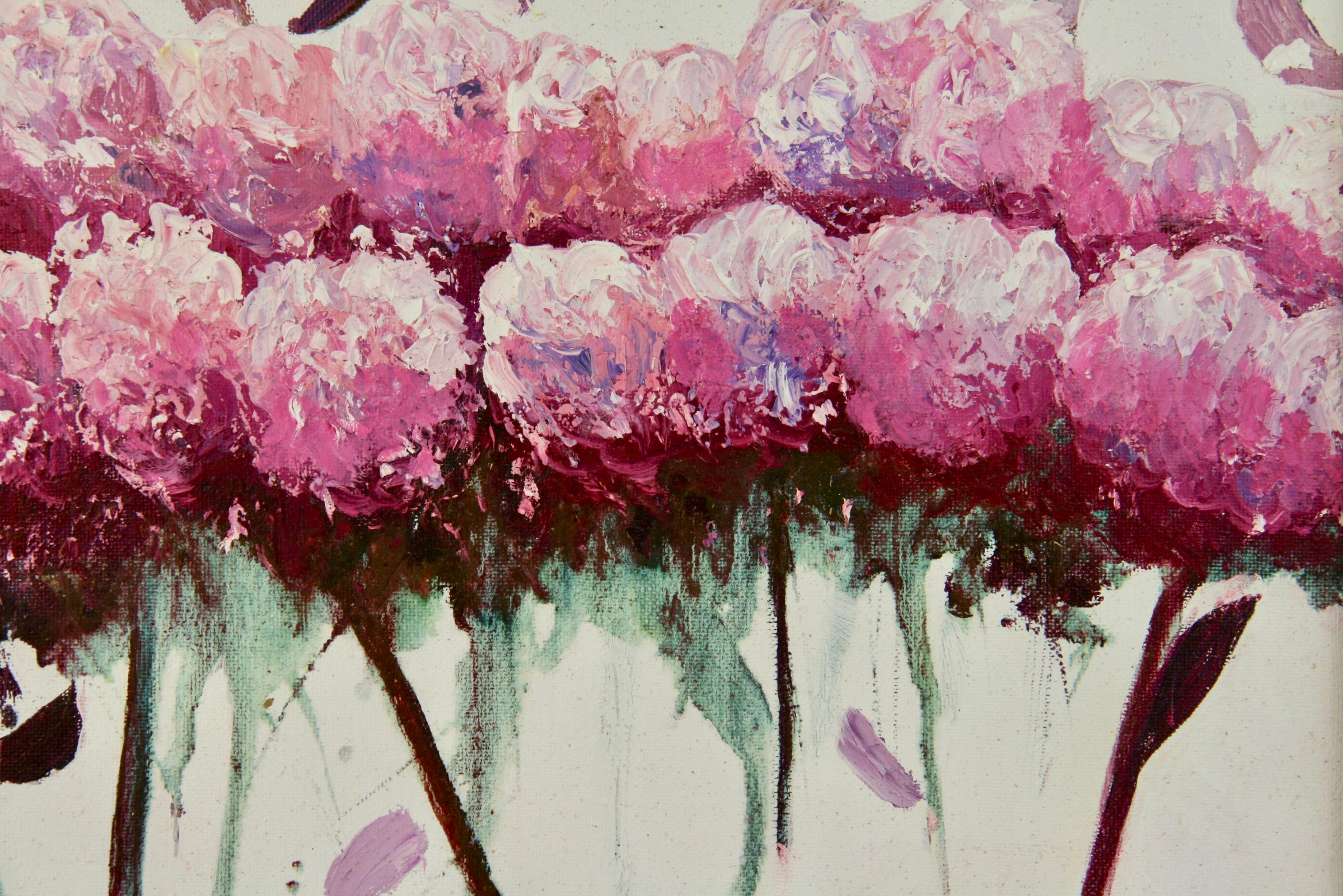 Unknown Abstract Painting - Modern Impressionist Hydrangea Flower Oil Painting by P.Russo