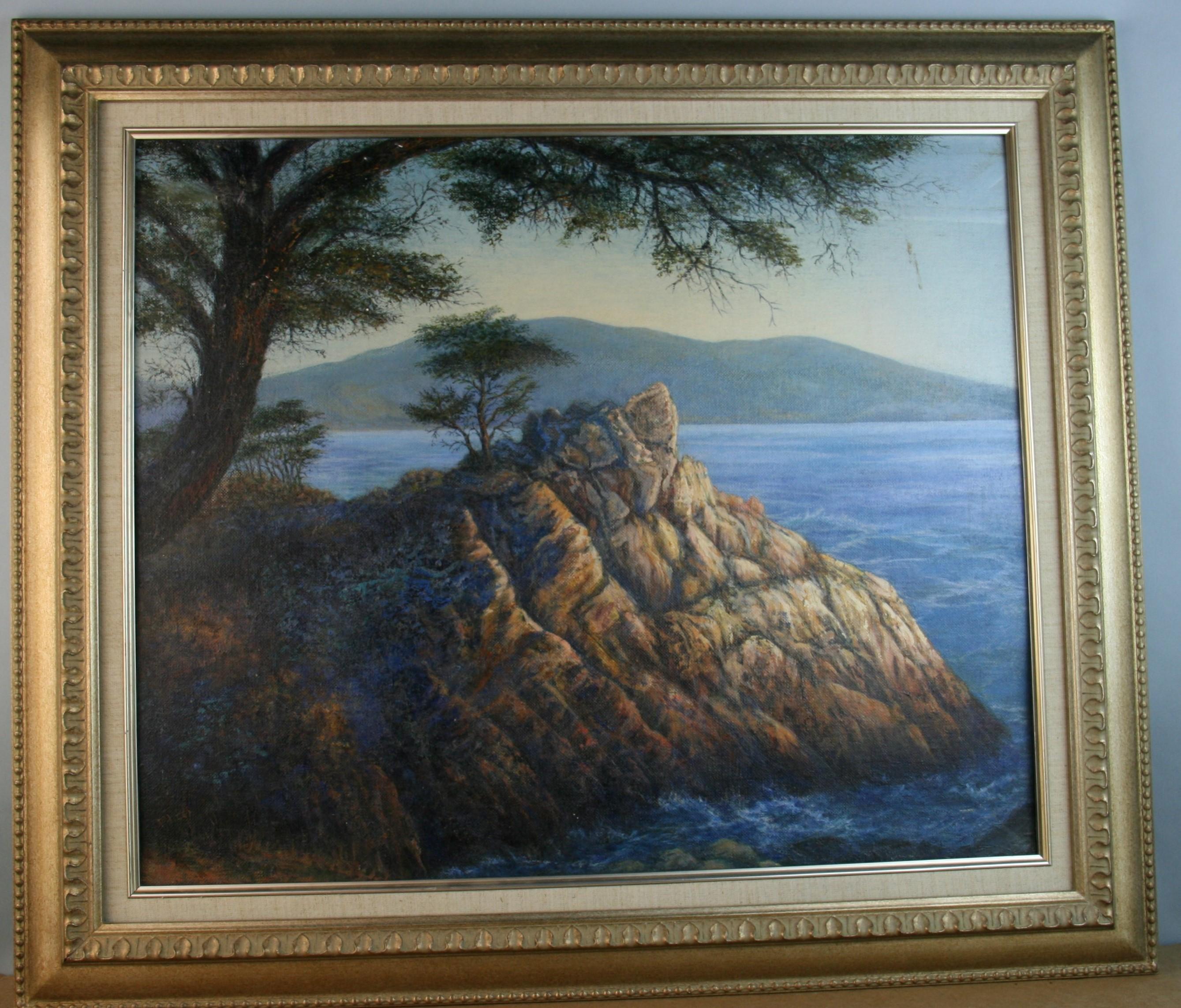 Modern Impressionist Landscape California Coastal Inlet - Gray Landscape Painting by Unknown