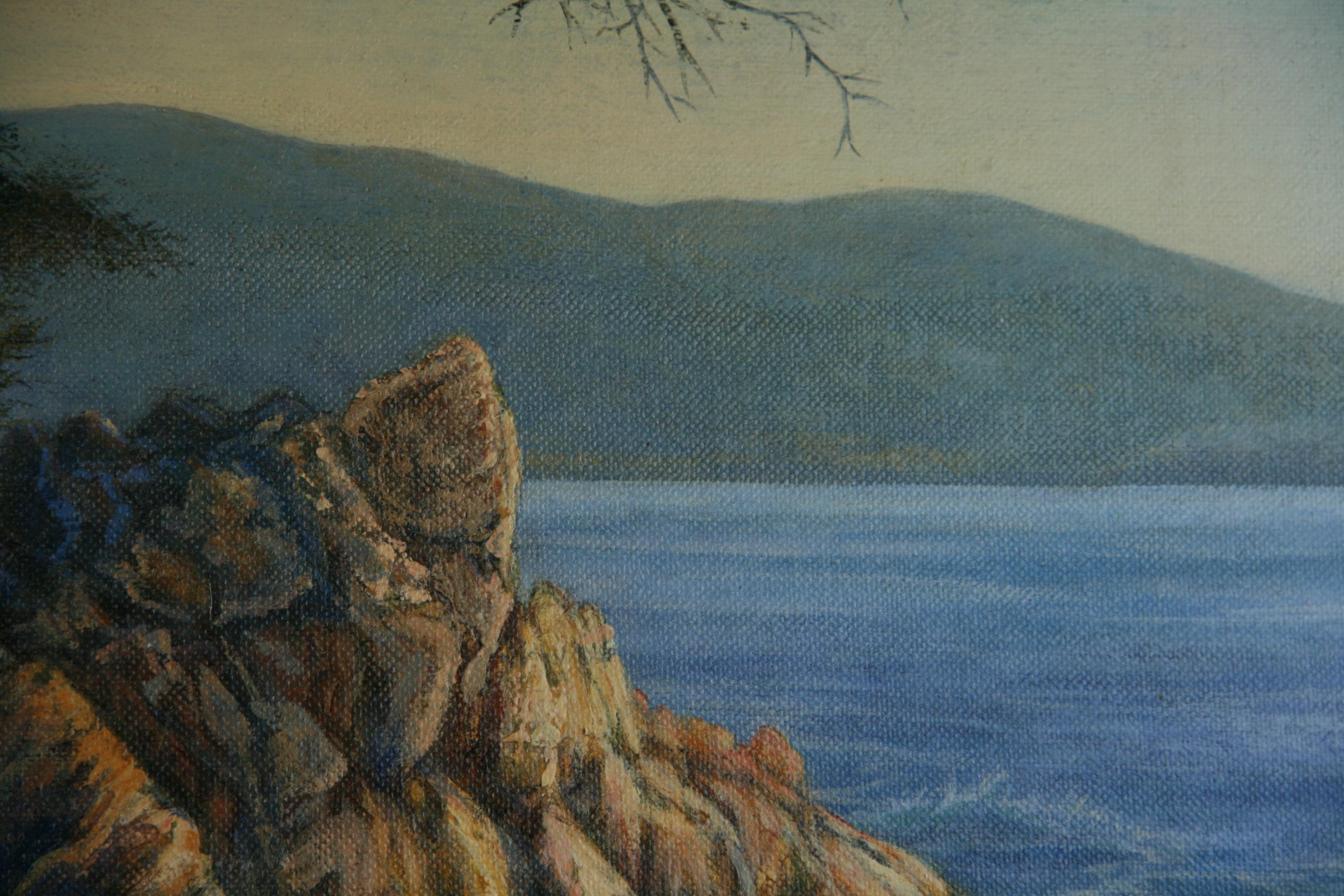 Vintage  Paisaje impresionista Ensenada costera de California en venta 2